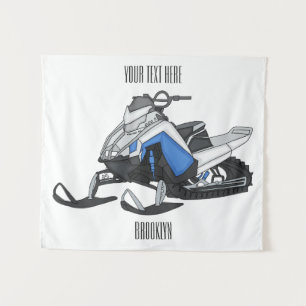 Snowmobile cartoon illustration tapestry