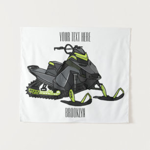 Snowmobile cartoon illustration tapestry