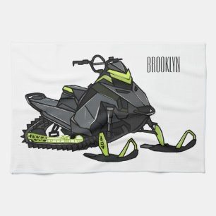 Snowmobile cartoon illustration  tea towel