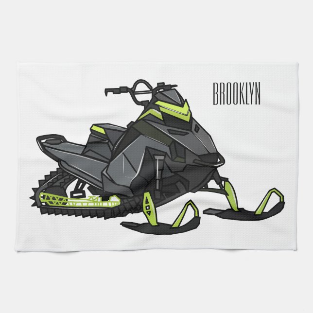 Snowmobile cartoon illustration  tea towel (Horizontal)