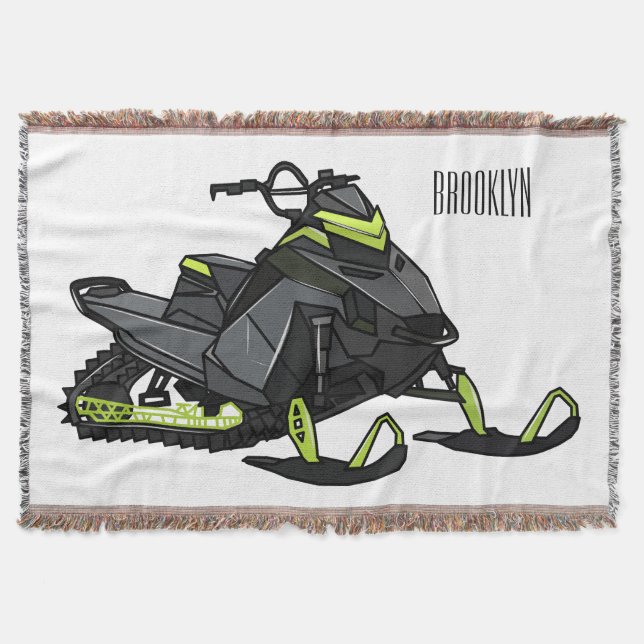 Snowmobile cartoon illustration  throw blanket (Front)