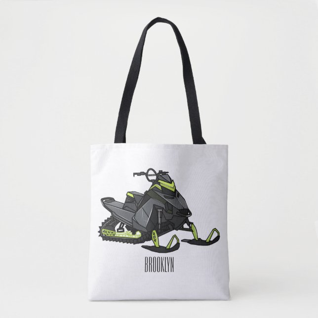 Snowmobile cartoon illustration  tote bag (Front)