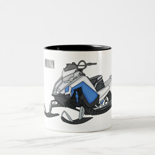 Snowmobile cartoon illustration Two-Tone coffee mug (Center)