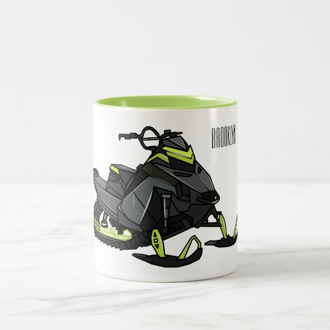 Snowmobile cartoon illustration  Two-Tone coffee mug (Center)