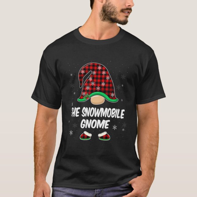 Snowmobile Gnome Buffalo Plaid Matching Family Chr T-Shirt (Front)