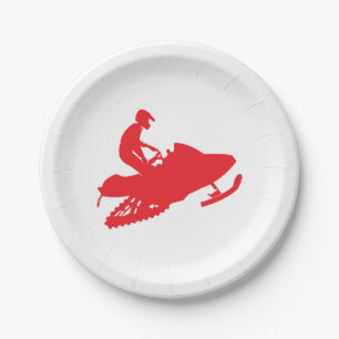 Snowmobile in Red Paper Plate