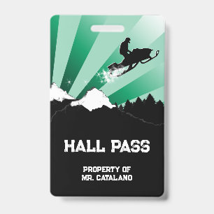 snowmobile jump Teacher Hall Pass ID Badge