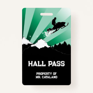 snowmobile jump Teacher Hall Pass  ID Badge