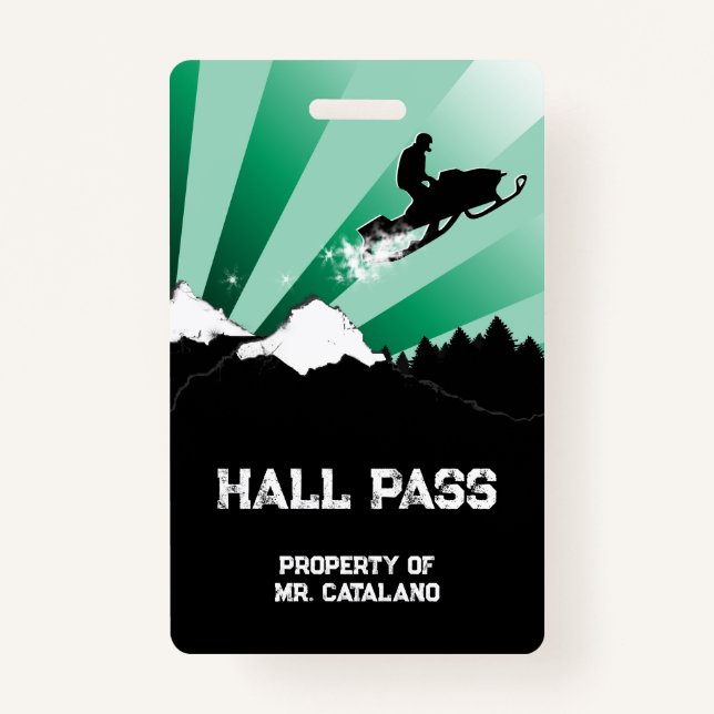 snowmobile jump Teacher Hall Pass  ID Badge (Front)