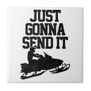 Snowmobile Just Gonna Send It Funny Motor Sled Gif Ceramic Tile