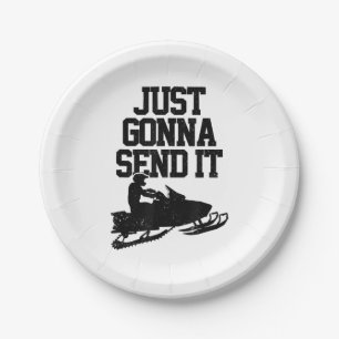 Snowmobile Just Gonna Send It Funny Motor Sled Gif Paper Plate