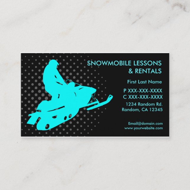 Snowmobile lessons rentals custom business cards (Front)