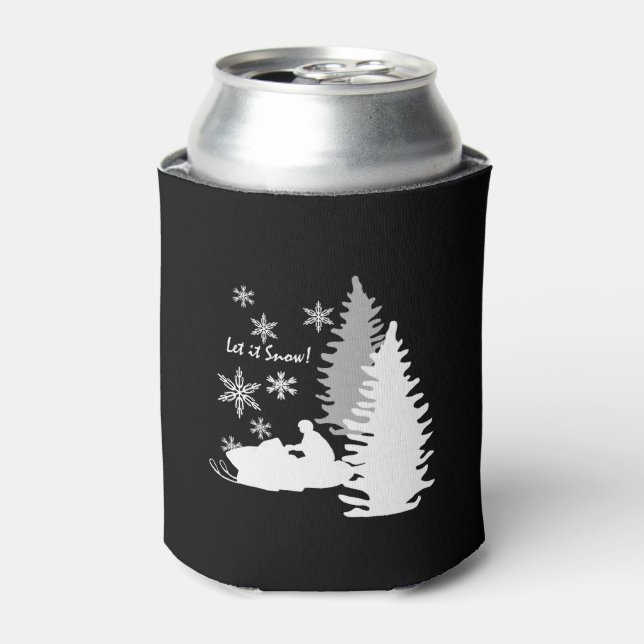 Snowmobile Let It Snow Black Can Cooler (Can Front)