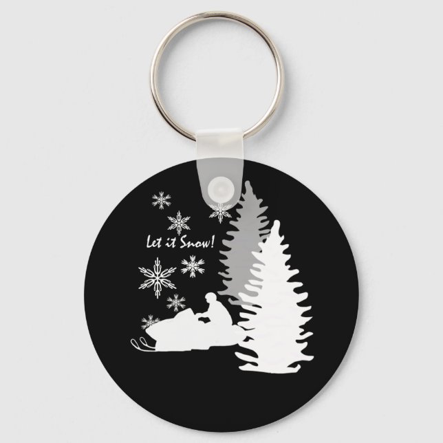 Snowmobile Let It Snow Black Key Ring (Front)