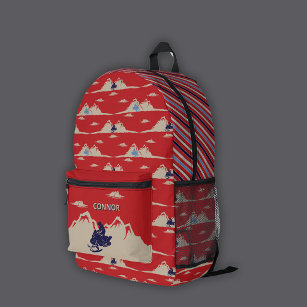 Snowmobile Mountains Patterned Personalised Printed Backpack