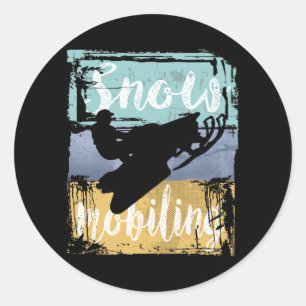 Snowmobile Retro Style Snowmobiling Classic Round Sticker