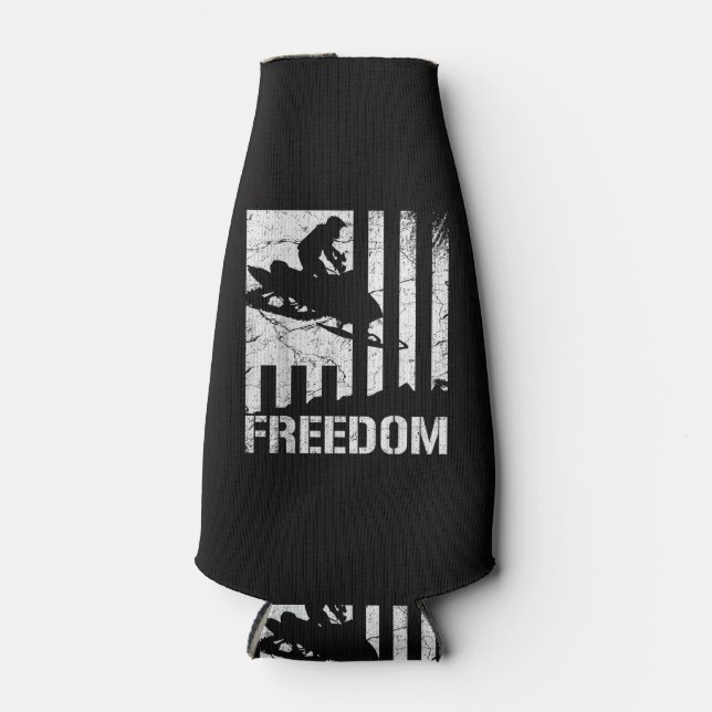 Snowmobile Snowmobiling Freedom Flag Bottle Cooler (Front)