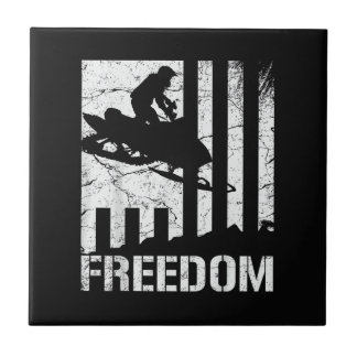 Snowmobile Snowmobiling Freedom Flag Ceramic Tile