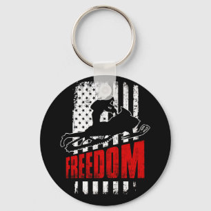 Snowmobile Snowmobiling Freedom Flag USA Key Ring