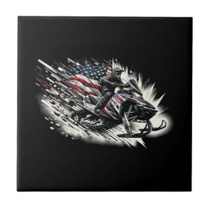 Snowmobile T Snowmobiling Freedom Flag Long Sleeve Ceramic Tile