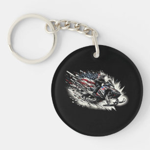 Snowmobile T Snowmobiling Freedom Flag Long Sleeve Key Ring