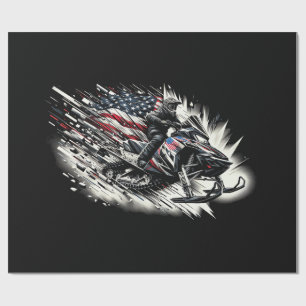 Snowmobile T Snowmobiling Freedom Flag Long Sleeve Wrapping Paper