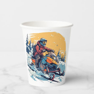 Snowmobile Theme with Sunset Birthday Cups