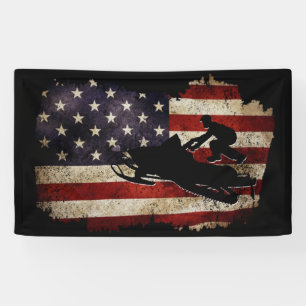 Snowmobile USA Flag Snow Sled Patriotic Banner