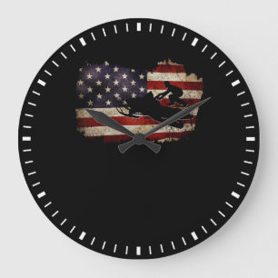 Snowmobile USA Flag Snow Sled Patriotic Large Clock