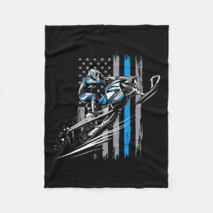 Snowmobile Usa Flag Winter Sports Snowmobile Ridin Fleece Blanket