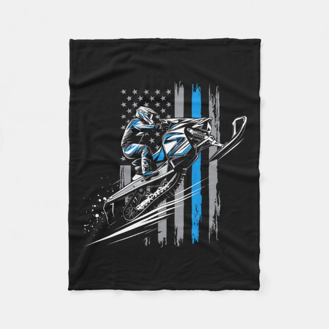 Snowmobile Usa Flag Winter Sports Snowmobile Ridin Fleece Blanket (Front)