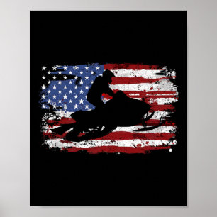 Snowmobile Vintage American Flag Poster