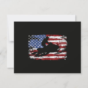 Snowmobile Vintage American Flag Thank You Card