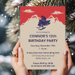 Snowmobile Winter Themed Boys Birthday Party Invitation<br><div class="desc">These custom party invitations have a vintage style illustration of a snowmobile with a rider against a red and cream coloured backdrop featuring some snow covered mountains, making them perfect for throwing parties for snowmobilers or any winter celebration. They're easy to customise with all of your party details. The reverse...</div>