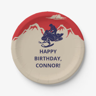 Snowmobile Winter Themed Boys Birthday Party Paper Plate