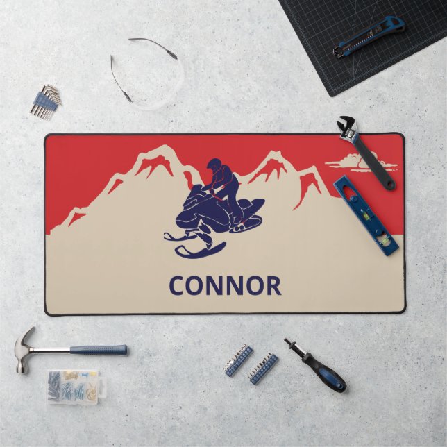 Snowmobile Winter Themed Personalised Desk Mat (Workstation)
