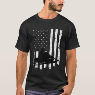Snowmobile With Distressed American Flag T-Shirt