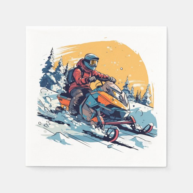 Snowmobile with Sunset Party Napkins (Front)