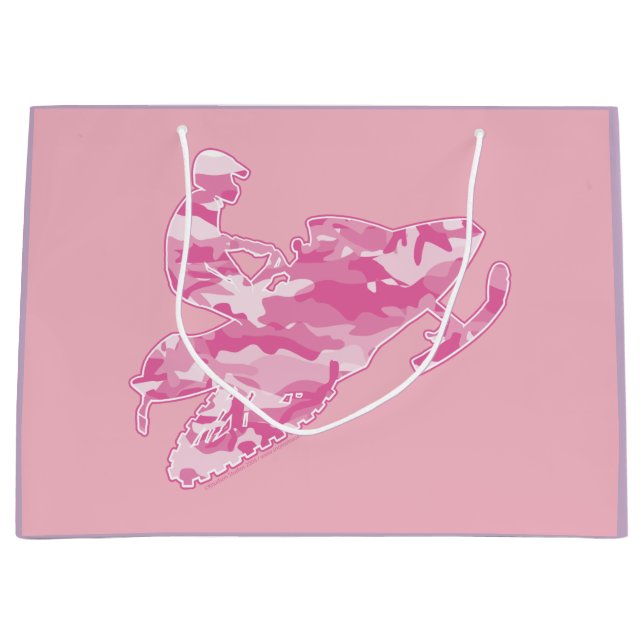 Snowmobiler in Pink Camouflage Large Gift Bag (Front)