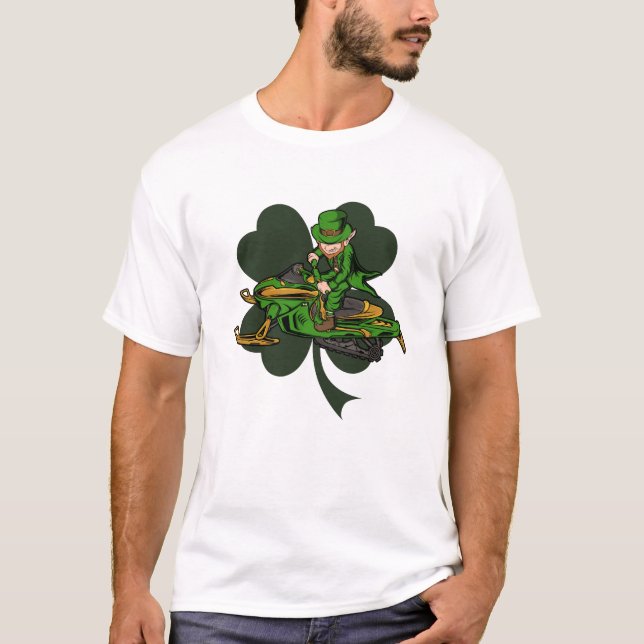 Snowmobiler Leprechaun St. Patrick's Day T-Shirt (Front)