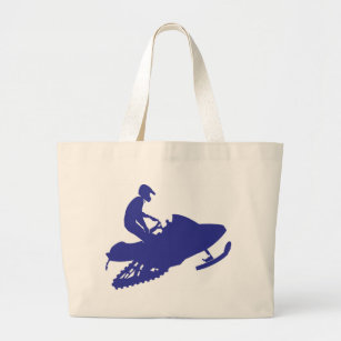 Snowmobiler/Navy Blue Sled Large Tote Bag