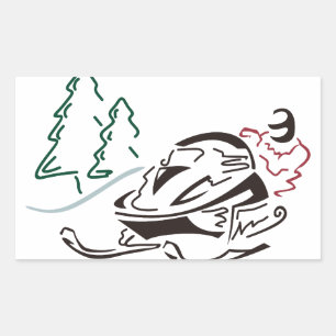 Snowmobiler Pine Trees Rectangular Sticker
