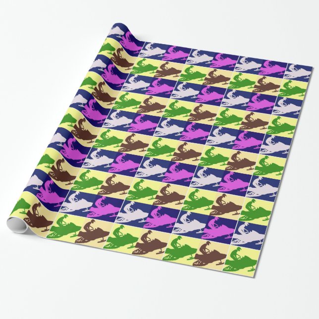 Snowmobiler Pop Art Wrapping Paper (Unrolled)