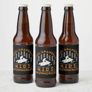 Snowmobiling - Cool Grandpas Ride Snowmobiles Beer Bottle Label