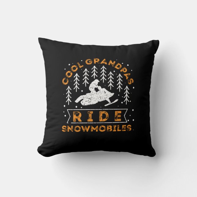 Snowmobiling - Cool Grandpas Ride Snowmobiles Cushion (Front)