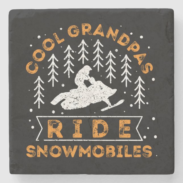 Snowmobiling - Cool Grandpas Ride Snowmobiles Stone Coaster (Front)