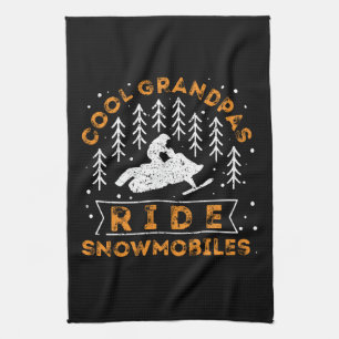 Snowmobiling - Cool Grandpas Ride Snowmobiles Tea Towel