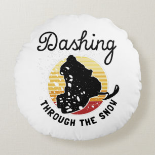 Snowmobiling - Dashing Through The Snow Round Cushion