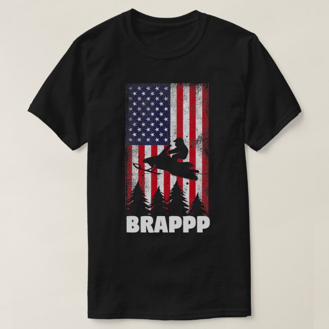 Snowmobiling Gifts USA Flag BRAPPP Snowmobile  T-Shirt (Design Front)
