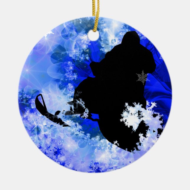 Snowmobiling in the Avalanche Ceramic Tree Decoration (Front)